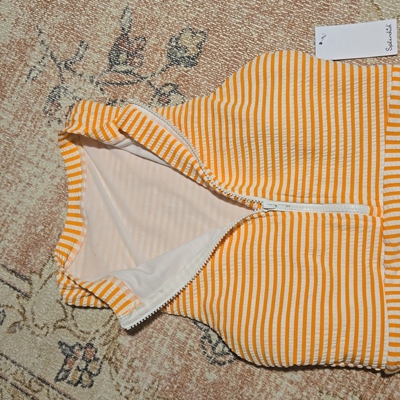 Splendid Orange and White Stripe Seersucker One-piece Zip Front Swimsuit Size S - Picture 5 of 13